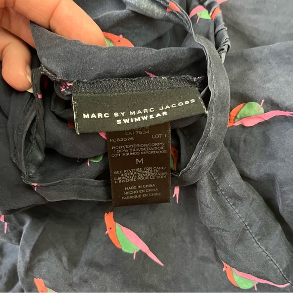 Marc By Mace Jacobs Silk Navy And Bird Graphic Swim Coverup Romper - Picture 4 of 9
